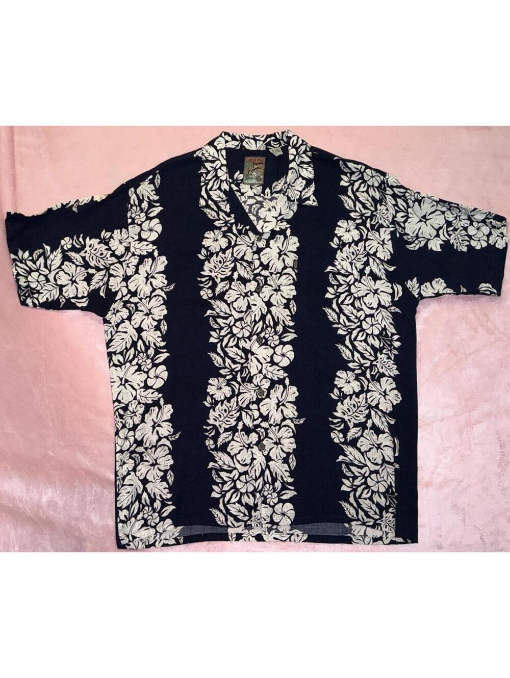 Men's Pineapple Connection Hawaiian Shirt Sz L Large Button Up Blue White Floral